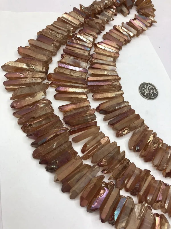Natural Turri Quartz Wine Red Wand Worry Stone Beads Strand 15 inches