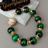 8'' Green Tiger's Eye Bracelet-Gold Plated Magnet Clasp Men