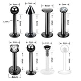 8pc Titanium Labret Rings CZ Gem 16G Body Piercing Jewelry