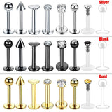 8pc Titanium Labret Rings CZ Gem 16G Body Piercing Jewelry
