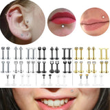 8pc Titanium Labret Rings CZ Gem 16G Body Piercing Jewelry