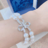 Elegant Round Pearl Bracelet - 8'' 2 Strands