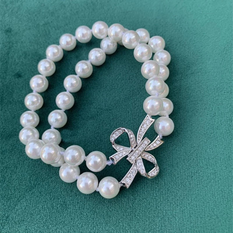 Elegant Round Pearl Bracelet - 8'' 2 Strands