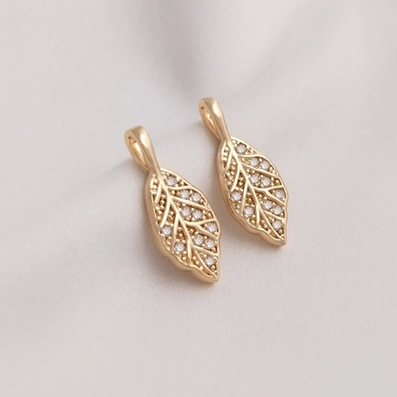 14K Retention Real Plated Copper Zircon Leaf Pendants Charms DIY Jewelry Making