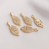 14K Retention Real Plated Copper Zircon Leaf Pendants Charms DIY Jewelry Making