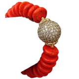 Orange Howlite Disc CZ Micro Pave Round Bracelet 8'' 20MM Strand