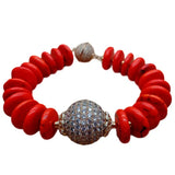 Orange Howlite Disc CZ Micro Pave Round Bracelet 8'' 20MM Strand
