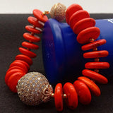 Orange Howlite Disc CZ Micro Pave Round Bracelet 8'' 20MM Strand