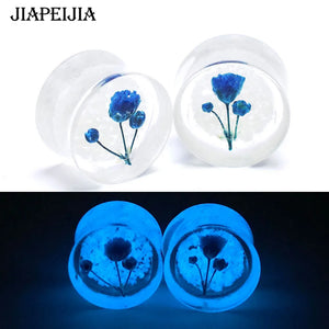 8-30mm Real Flowers Acrylic Ear Gauges Plugs Flesh Tunnel Earrings Glow Dark