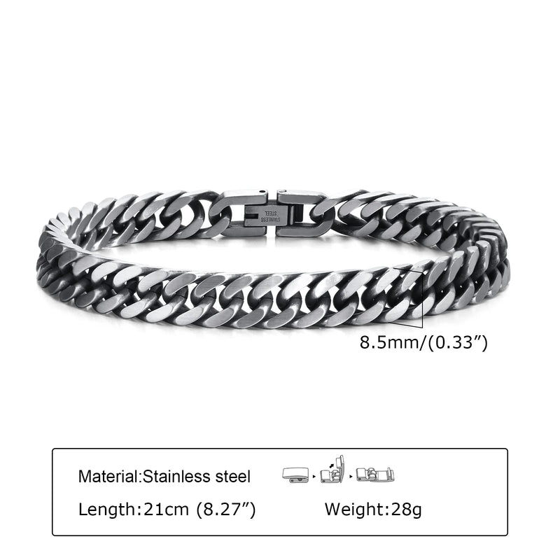 Silver Stainless Steel Cuban Chain Bracelets for Men