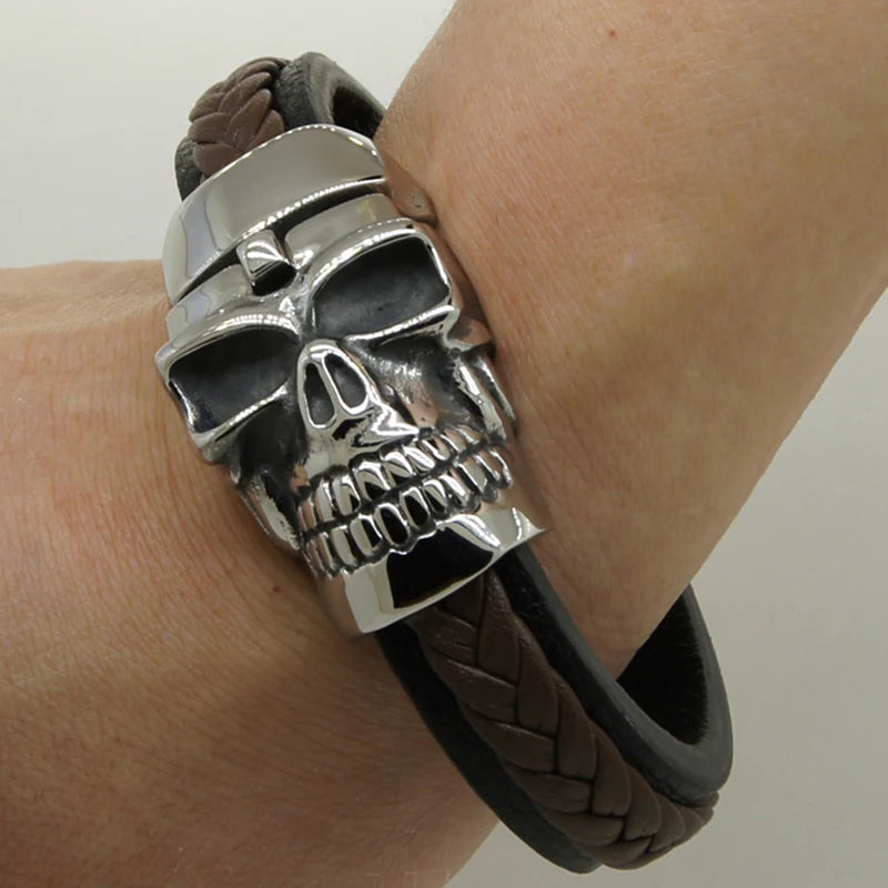 Men's Heavy Skull Buckle Leather Bracelet