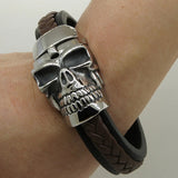 Men's Heavy Skull Buckle Leather Bracelet