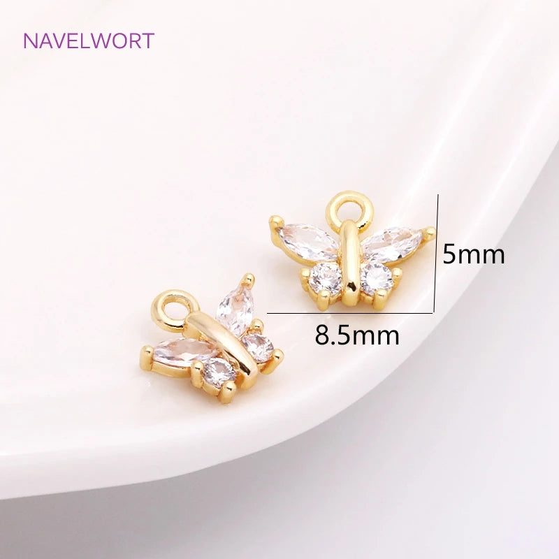 Mini Butterfly Charms 8.5mm*5mm, Zircon Inlaid 14K Plating Pendants