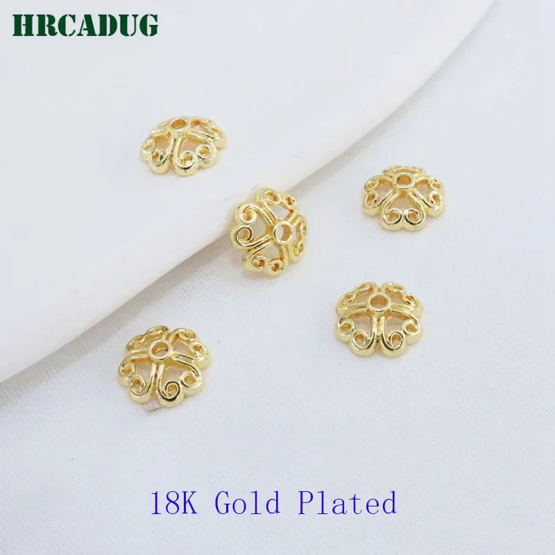 8.5mm Flower Bead Caps 18K Plated Brass Metal for DIY Jewelry Making