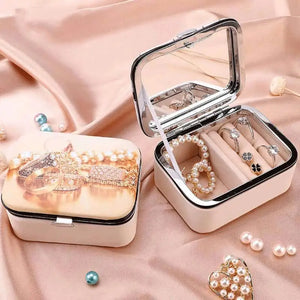 Portable Jewelry Box with Mirror Earrings Necklace Ring Display