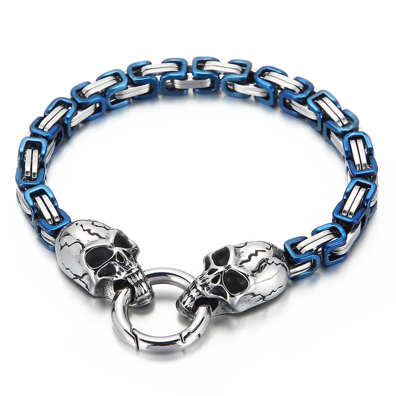 316L Stainless Steel Skull Head Gothic Biker Bracelet for Men Red
