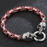 316L Stainless Steel Skull Head Gothic Biker Bracelet for Men Red