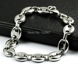 10mm Coffee Beans Link Chain Bracelet Men Stainless Steel