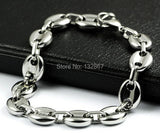 10mm Coffee Beans Link Chain Bracelet Men Stainless Steel