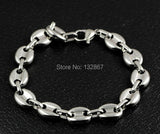 10mm Coffee Beans Link Chain Bracelet Men Stainless Steel
