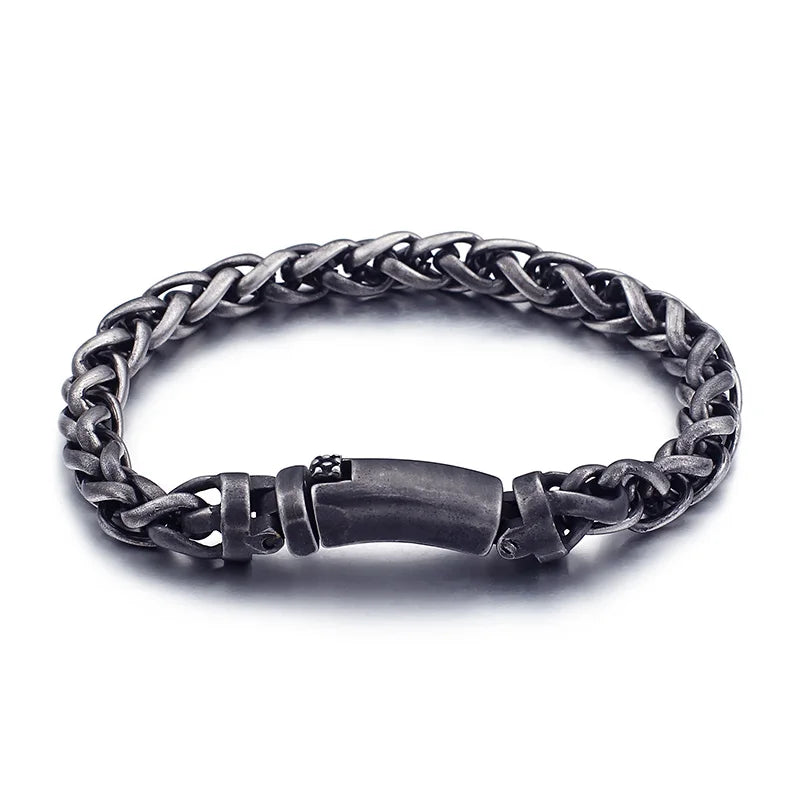 Vintage Stainless Steel Link Chain Bracelet Bangle 8.66 inch