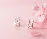 CZ Heart Kitten Cat Stud Earrings in Real 925 Sterling Silver