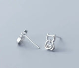 CZ Heart Kitten Cat Stud Earrings in Real 925 Sterling Silver