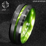 8/6mm Green Line Tungsten Carbide Wedding Band Ring Men's Jewelry