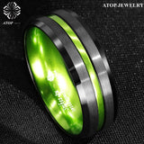 8/6mm Green Line Tungsten Carbide Wedding Band Ring Men's Jewelry