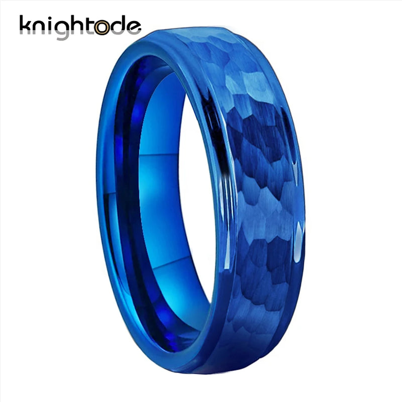 8mm Tungsten Carbide Wedding Band Hammered Rings