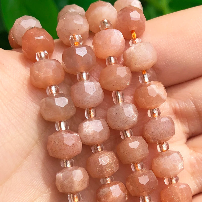 Sunstone Faceted Gem Beads 8*6mm Column Shape Natural Loose Beads 7.5''Inches