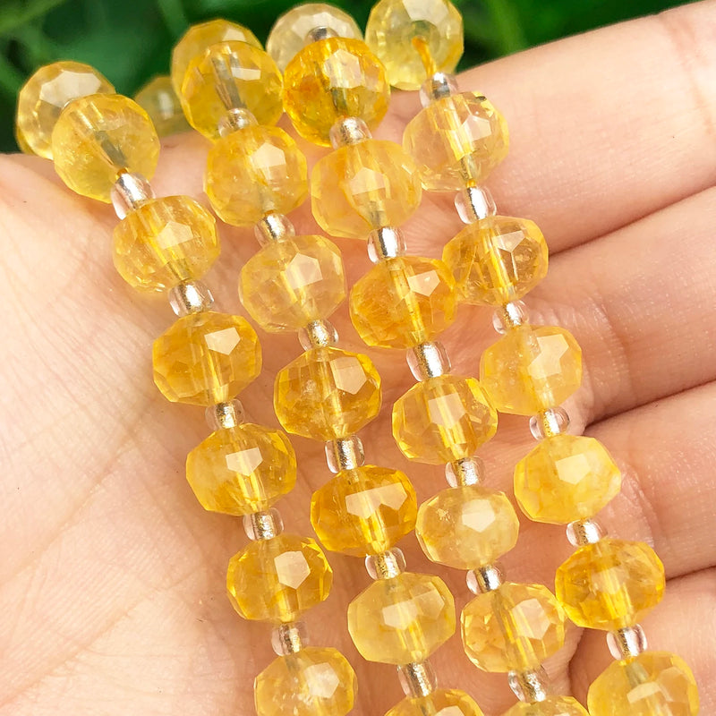 Faceted Citrine Gemstone Beads 8x6mm Column Shape 7.5''