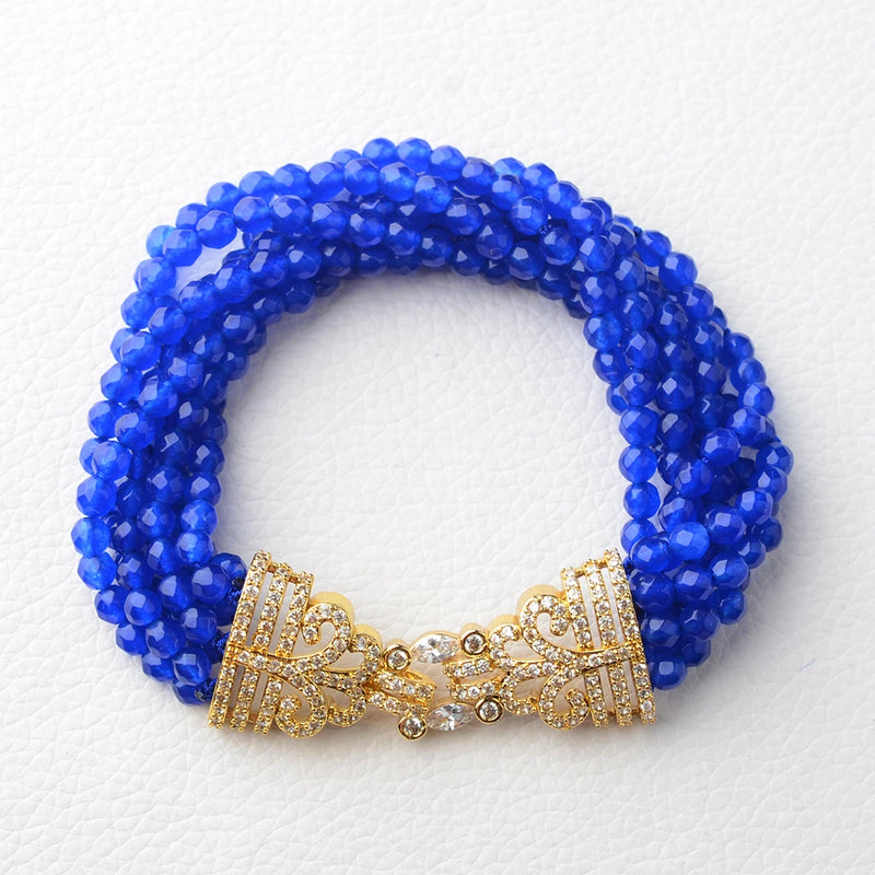8'' Agate Gems Stone Bracelet with Cz Clasp