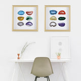 8.7" Framed Geode Agate Slice Wall Art, Healing Crystal Agate Stone Panel Decor