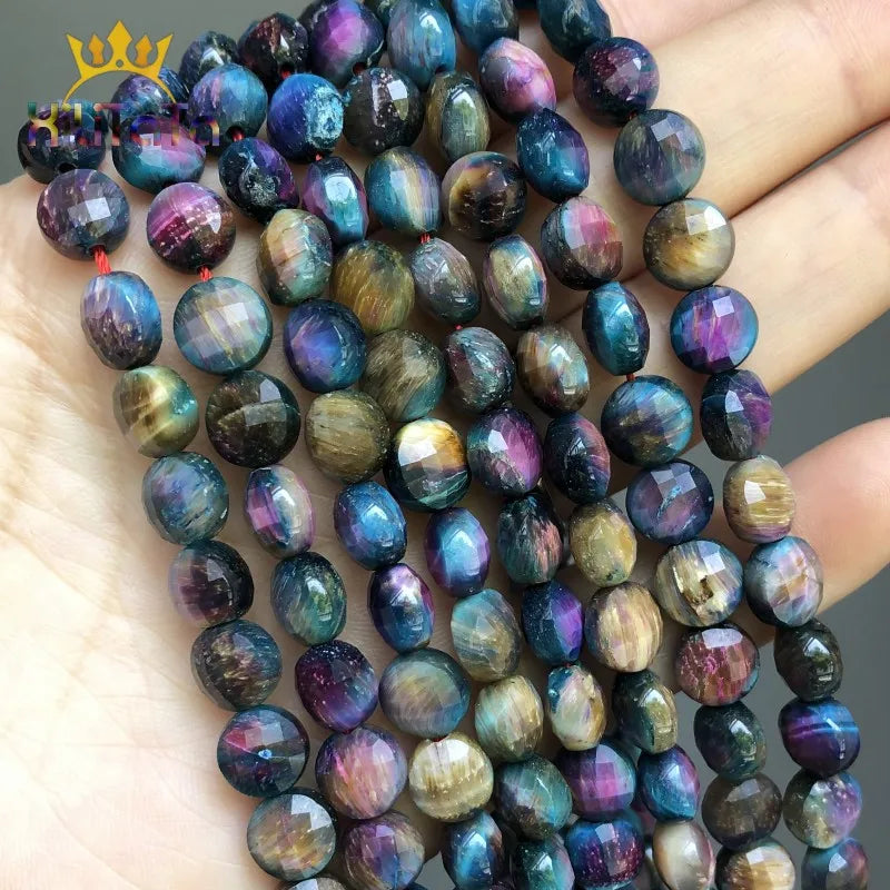 8mm Tiger Eye Stone Beads Flat Round Spacer Beads 15''