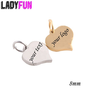 8mm Mini Heart Stainless Steel Charm, Custom Logo Engraving, Mirror Polish