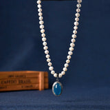 8-9mm Natural Pearl Necklace with Oval Pendant