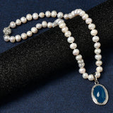 8-9mm Natural Pearl Necklace with Oval Pendant
