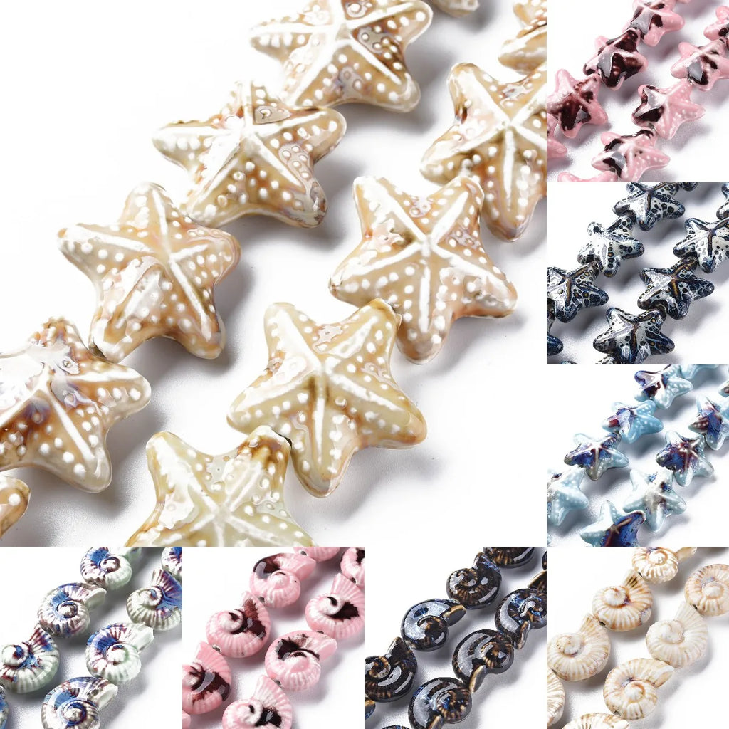 8~9Pcs Ocean Shell Star Ceramic Beads Colored Strand Jewelry DIY
