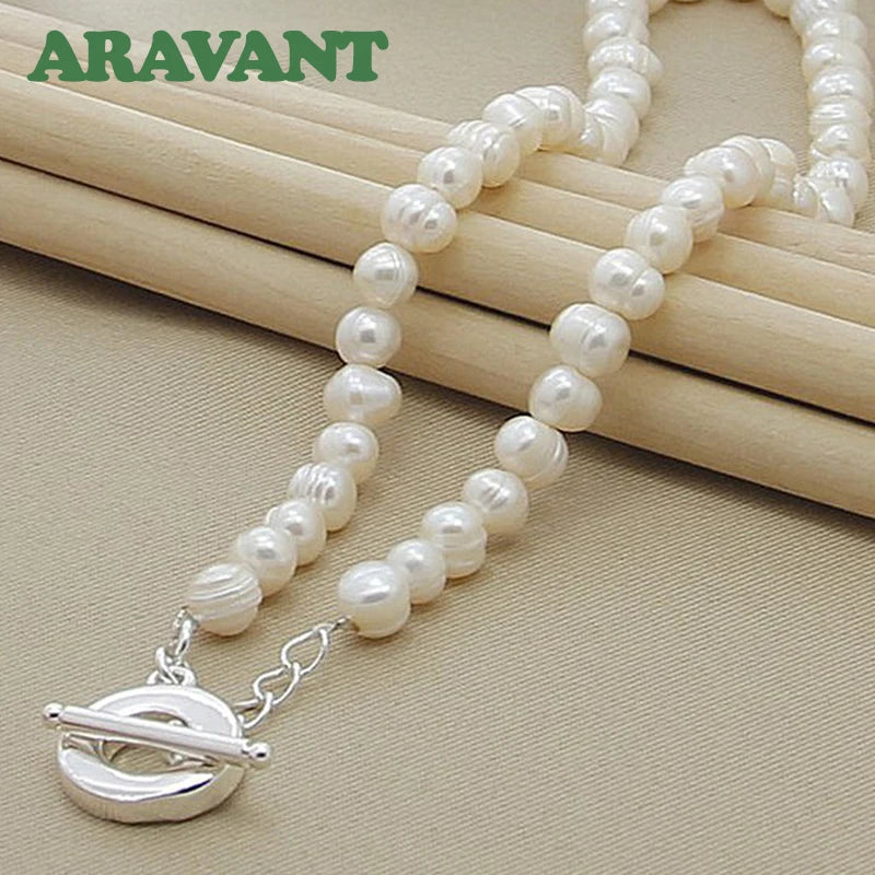 Freshwater Pearl Necklace 925 Silver Chain Jewelry