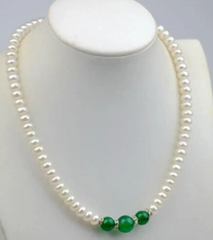 8-9mm Akoya Pearl & Green Jade Beads Necklace