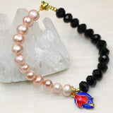 Orange Pearl Beads Strand Bracelet 7.5inch DIY Women Charms Jewelry