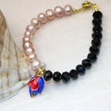 Orange Pearl Beads Strand Bracelet 7.5inch DIY Women Charms Jewelry