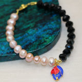 Orange Pearl Beads Strand Bracelet 7.5inch DIY Women Charms Jewelry