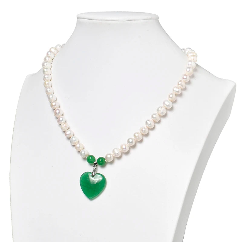 8-9mm Natural Pearls Dark Green Heart Pendant Making Diy Necklace