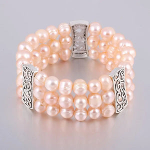 Multi-layered Pearl Beads Bracelet for Women - Alloy Bangle