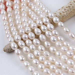 8-9mm Rice-Shaped Freshwater Pearl Beads Necklace Earrings Jewelry