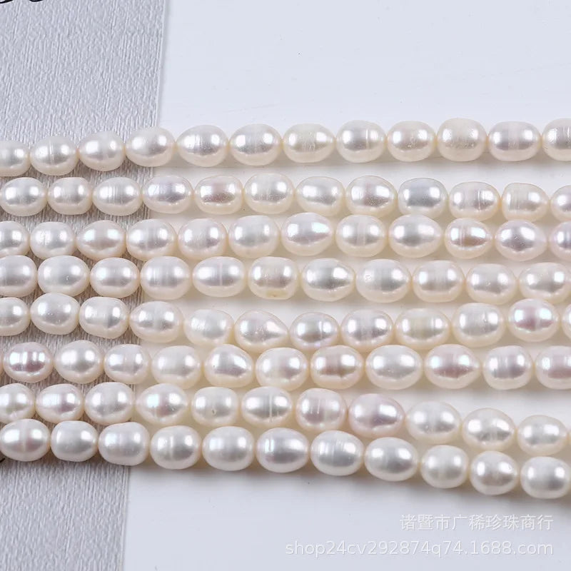 8-9mm Rice-Shaped Freshwater Pearl Beads Necklace Earrings Jewelry