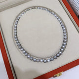 Gray Freshwater Pearl Necklace 8-9mm Micro-Flawed 925 Silver Clasp