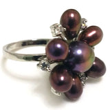 Button & Rice Pearl Flower Ring with Zirconia